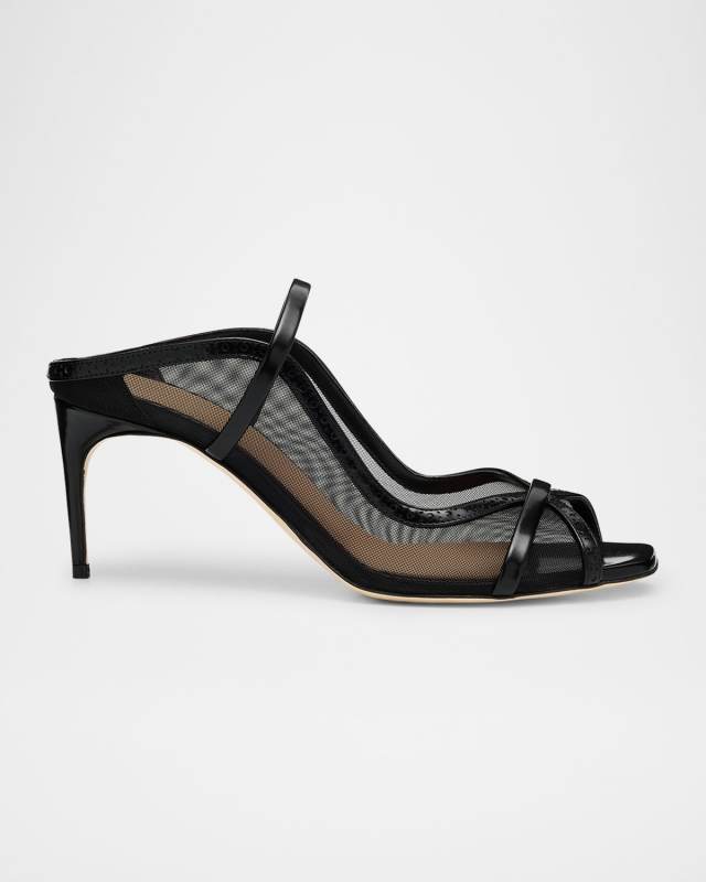 Noah Brushed Calf Leather Mesh Double-Strap Mule Sandals